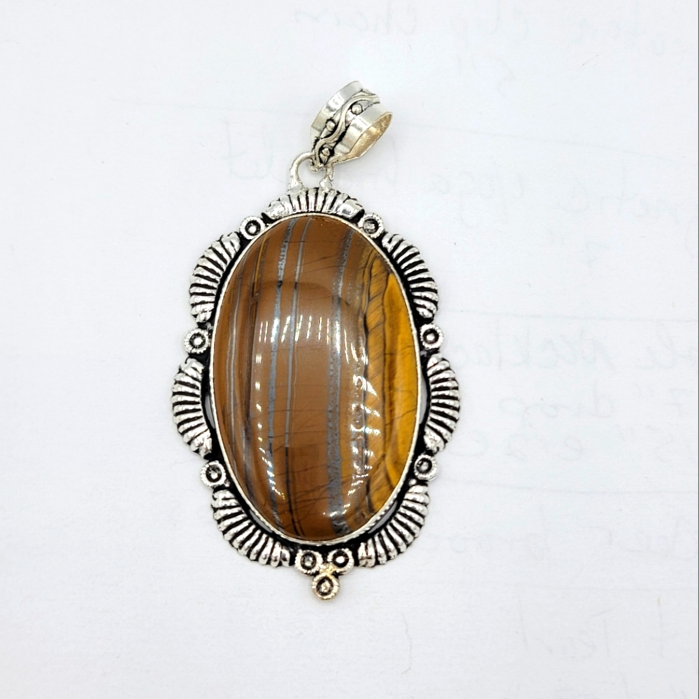 Tiger Eye 925 Sterling Silver Large Pendant